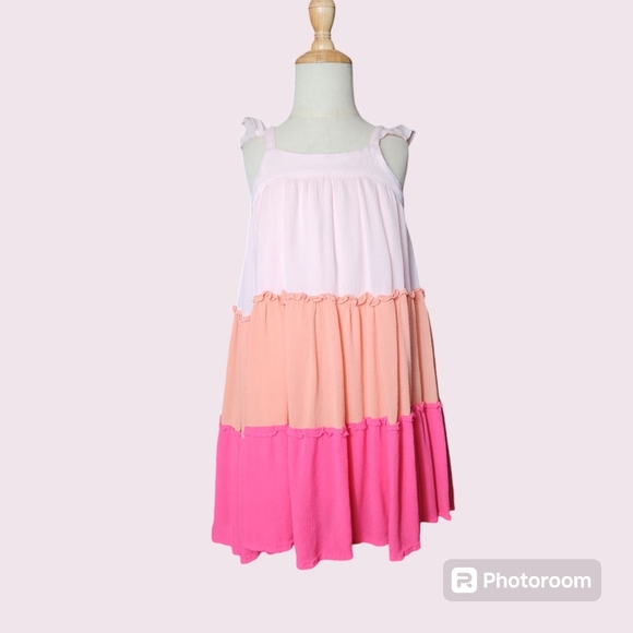 French Connection Girls 3-Tier Dress Pink Peach Size 4/5 - Picture 1 of 3